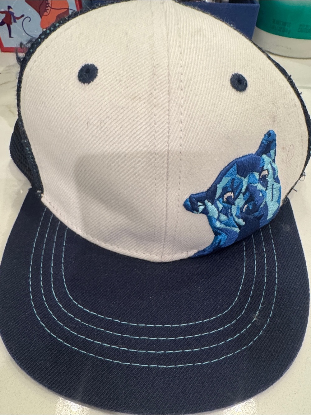 Kids Navy & White Trucker Hat with Blue Animal Patch